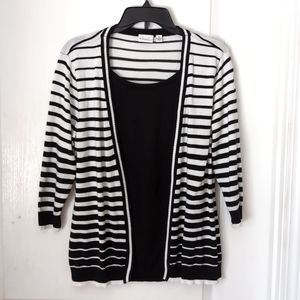 Kim Rogers One Piece Twinset Open Front Sweater. Size XL. White/Black